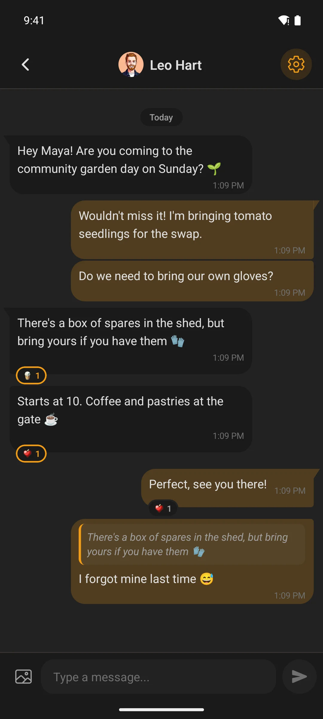 A conversation in the TBC Community App