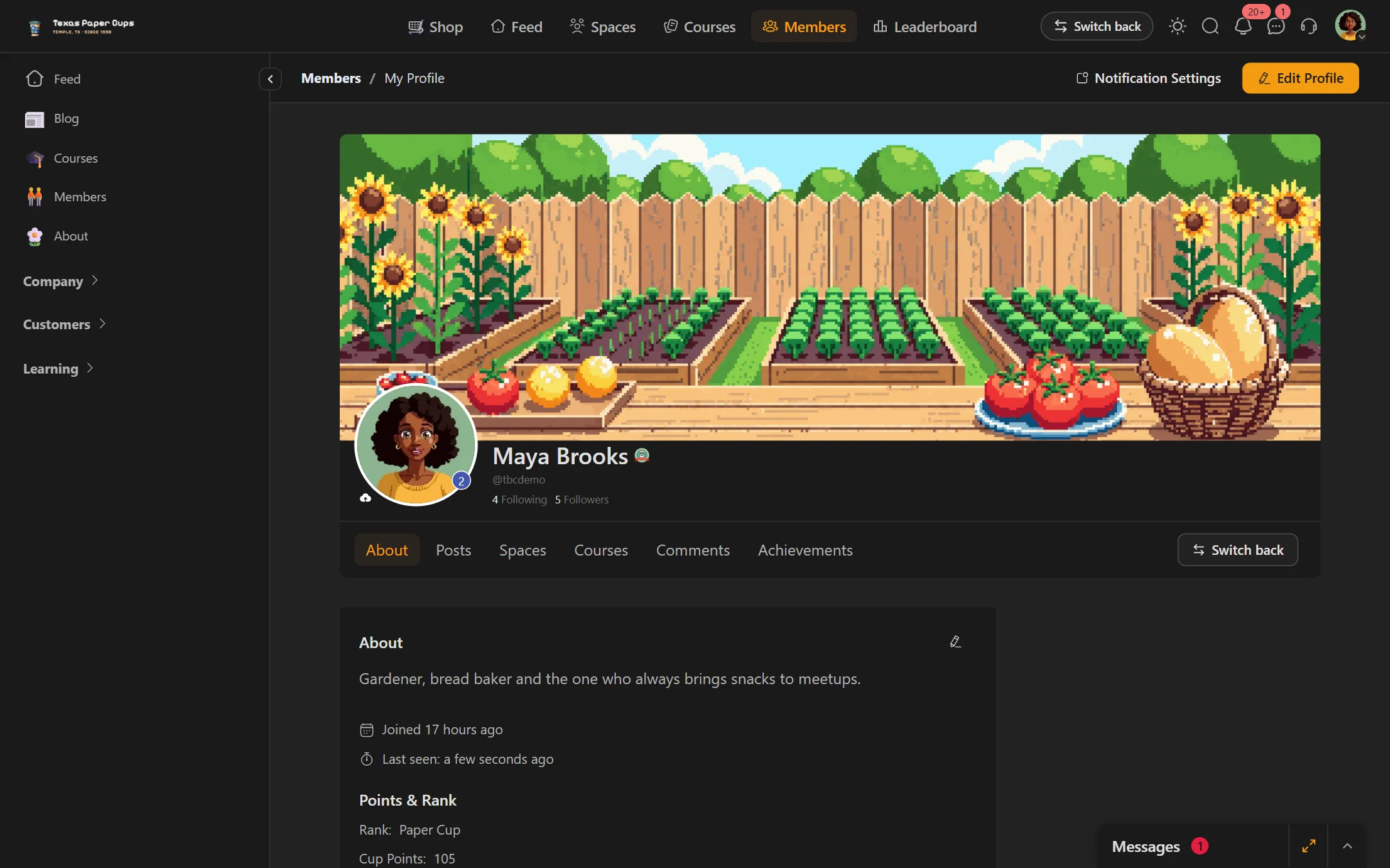 The portal header with a Switch back pill while signed in as a member