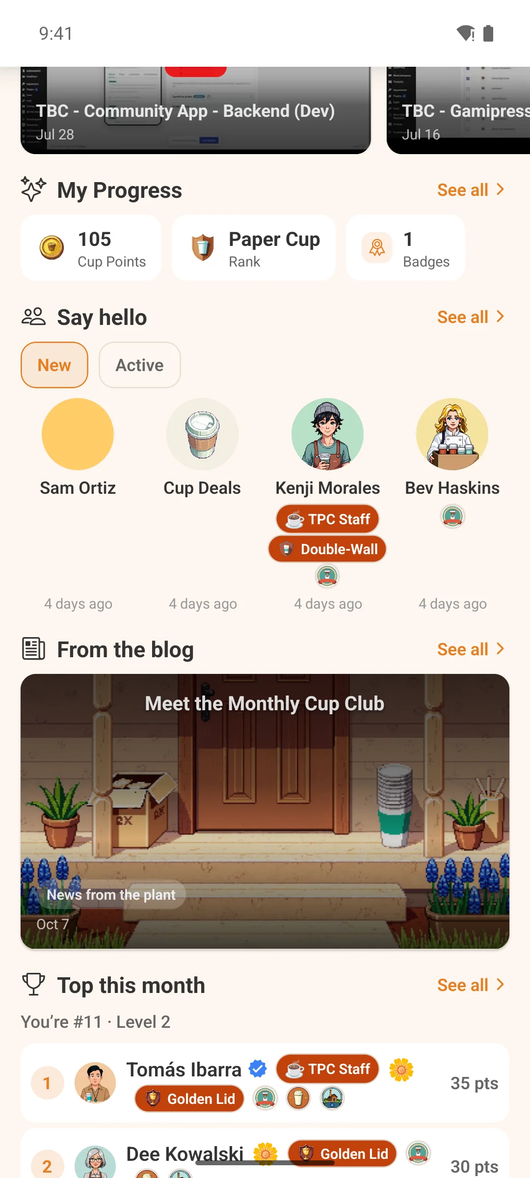 The same home screen further down, at the courses widget