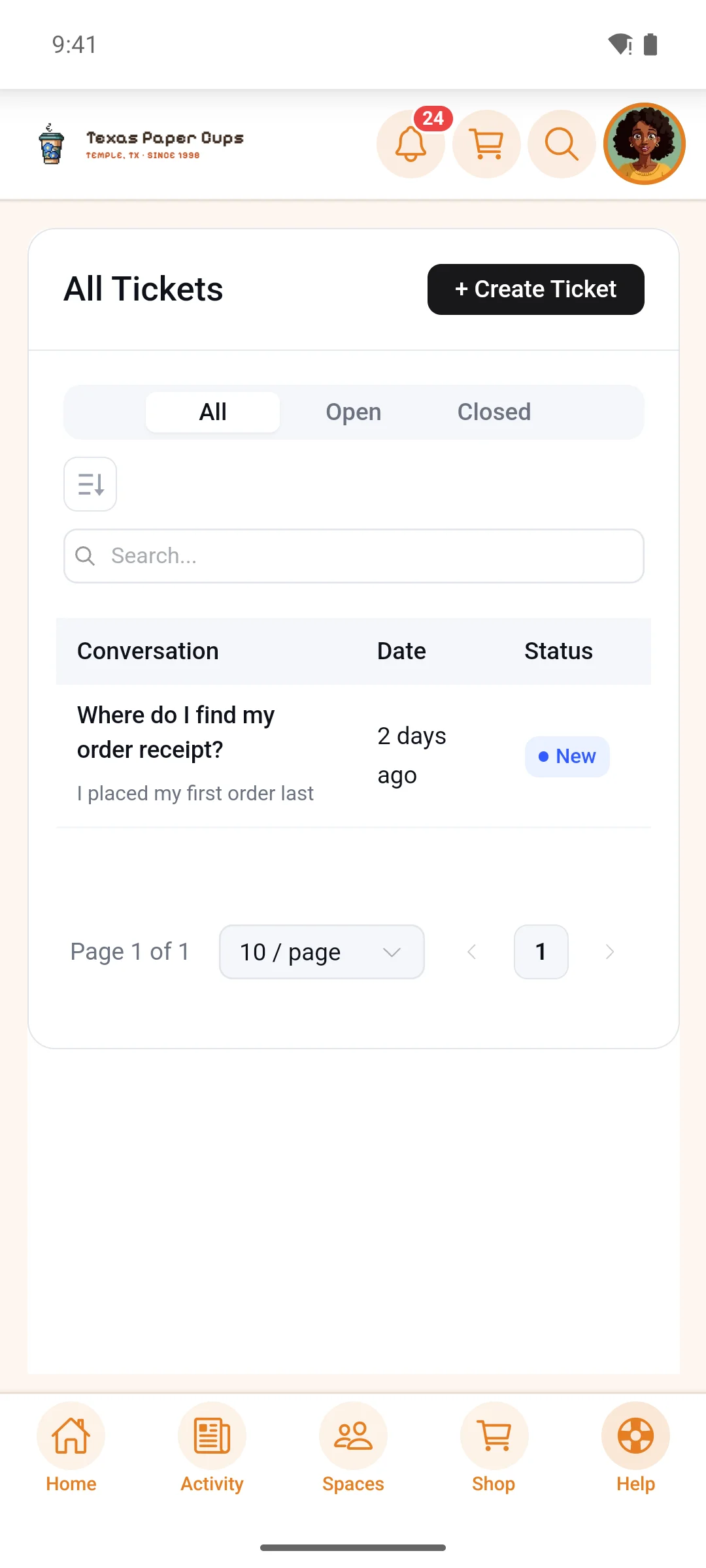A page from your site, open inside the app