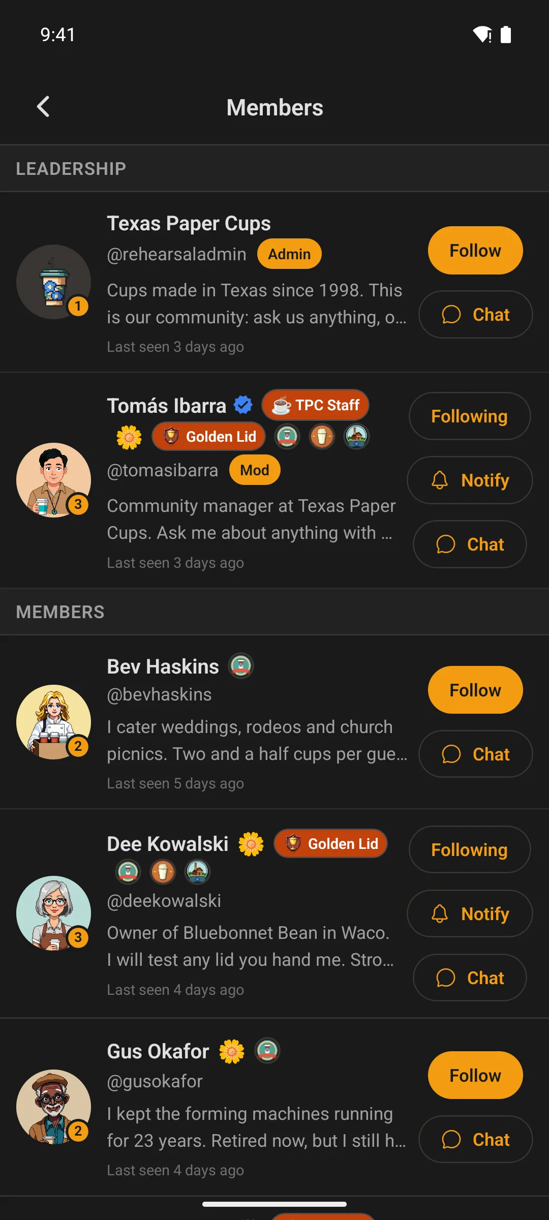 The member list inside a space on a phone