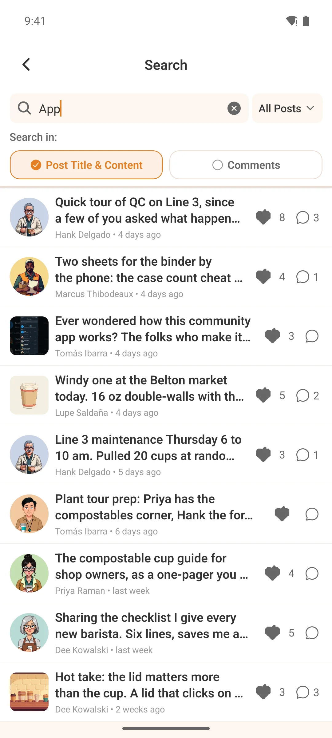 Search results for a query on a phone