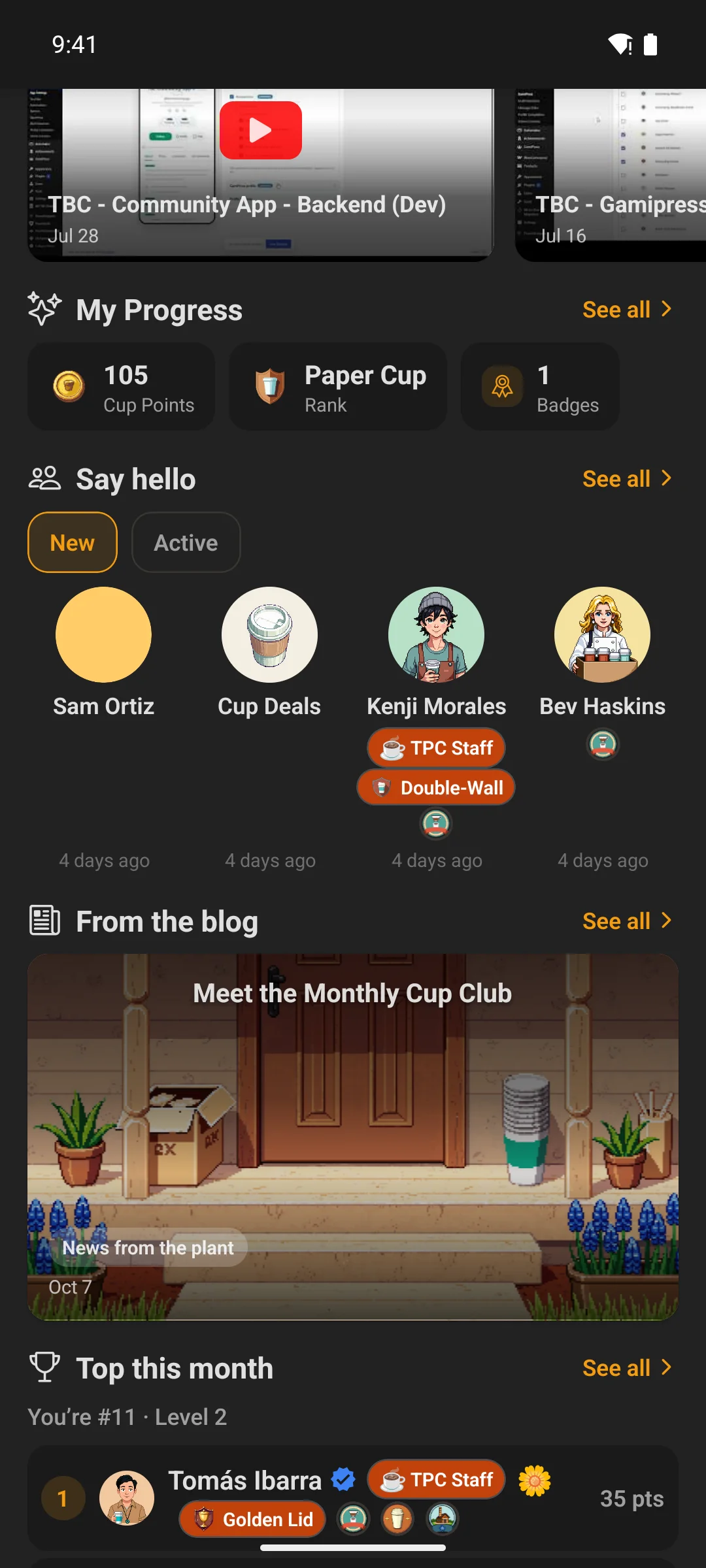 The same home screen further down, at the courses widget