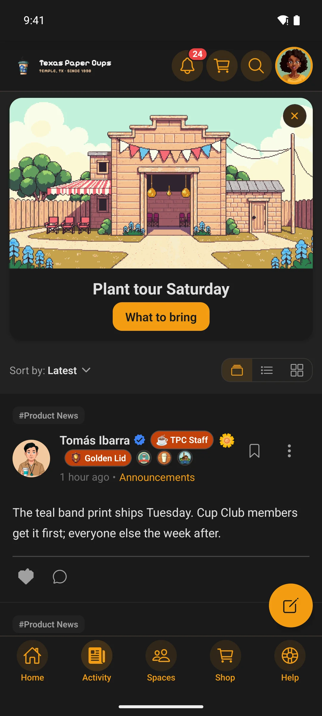 The activity feed in the app