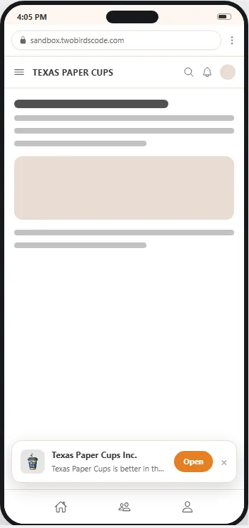 The smart app banner on the website, seen in a phone browser, inviting the visitor to open the app