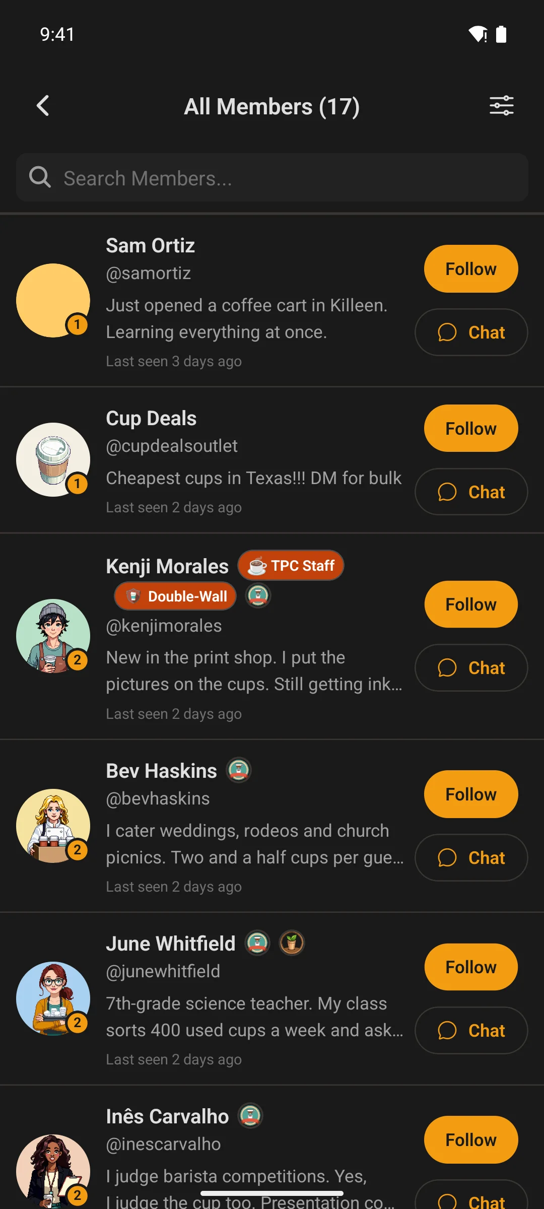 The member directory on a phone