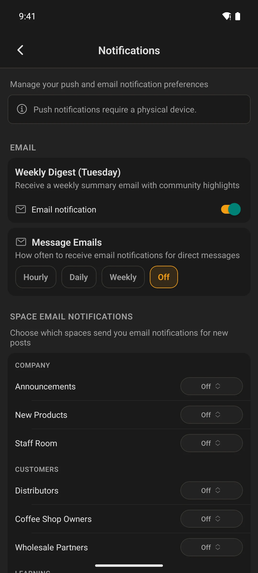 The notification settings screen on a phone
