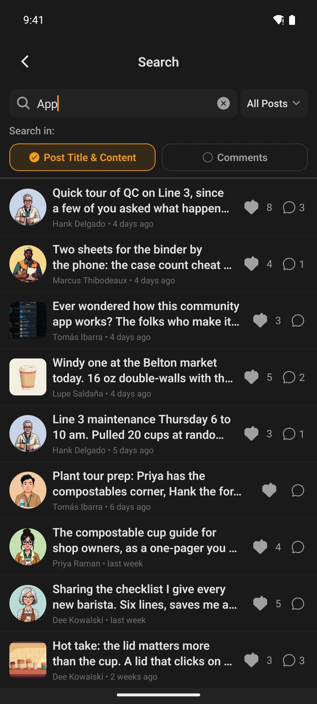 Search results for a query on a phone