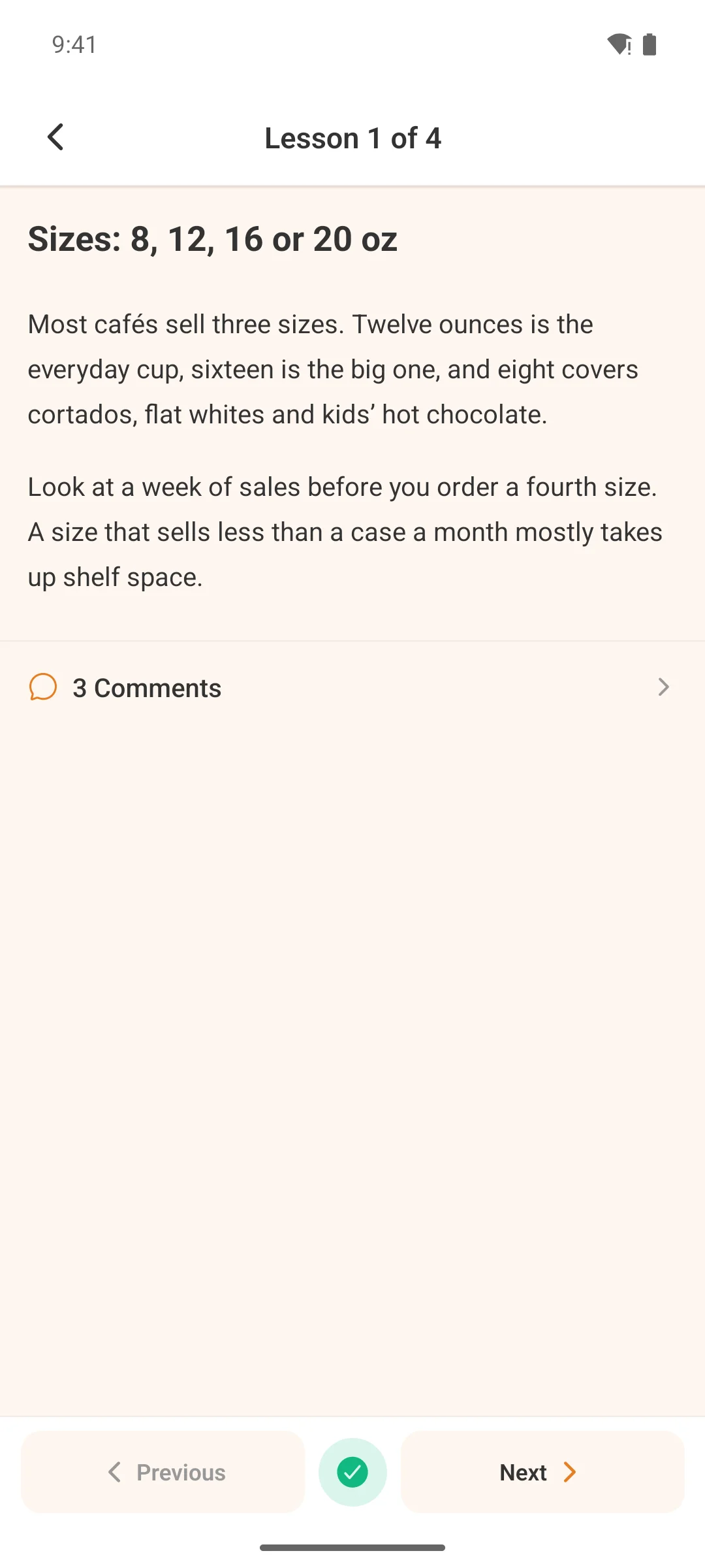 A lesson open on a phone