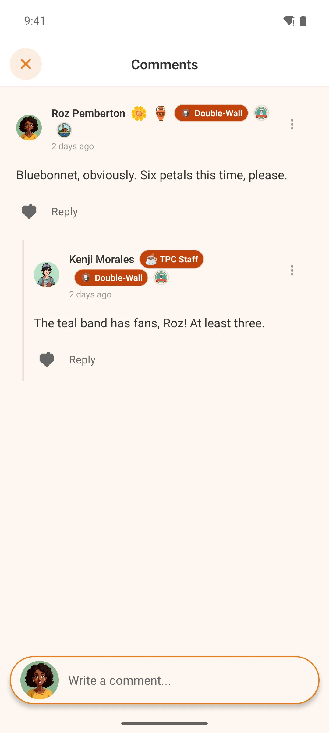 A post and its threaded comments on a phone