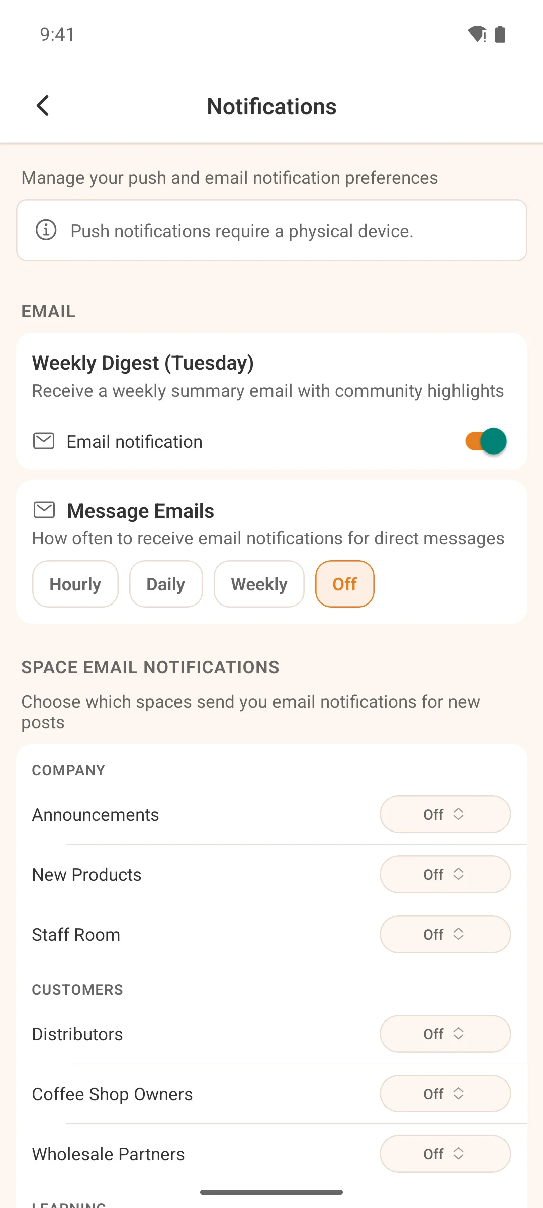 The notification settings screen on a phone