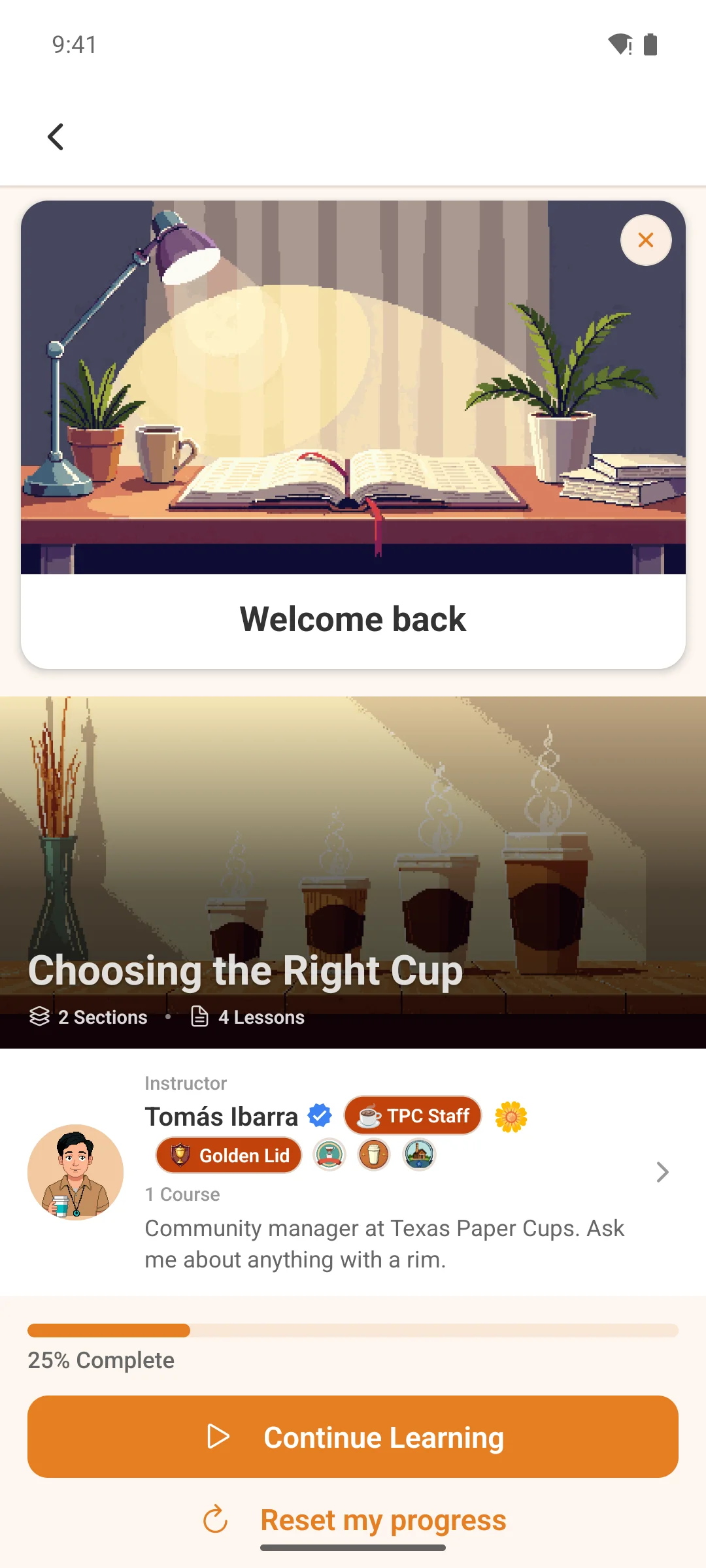 A course page on a phone