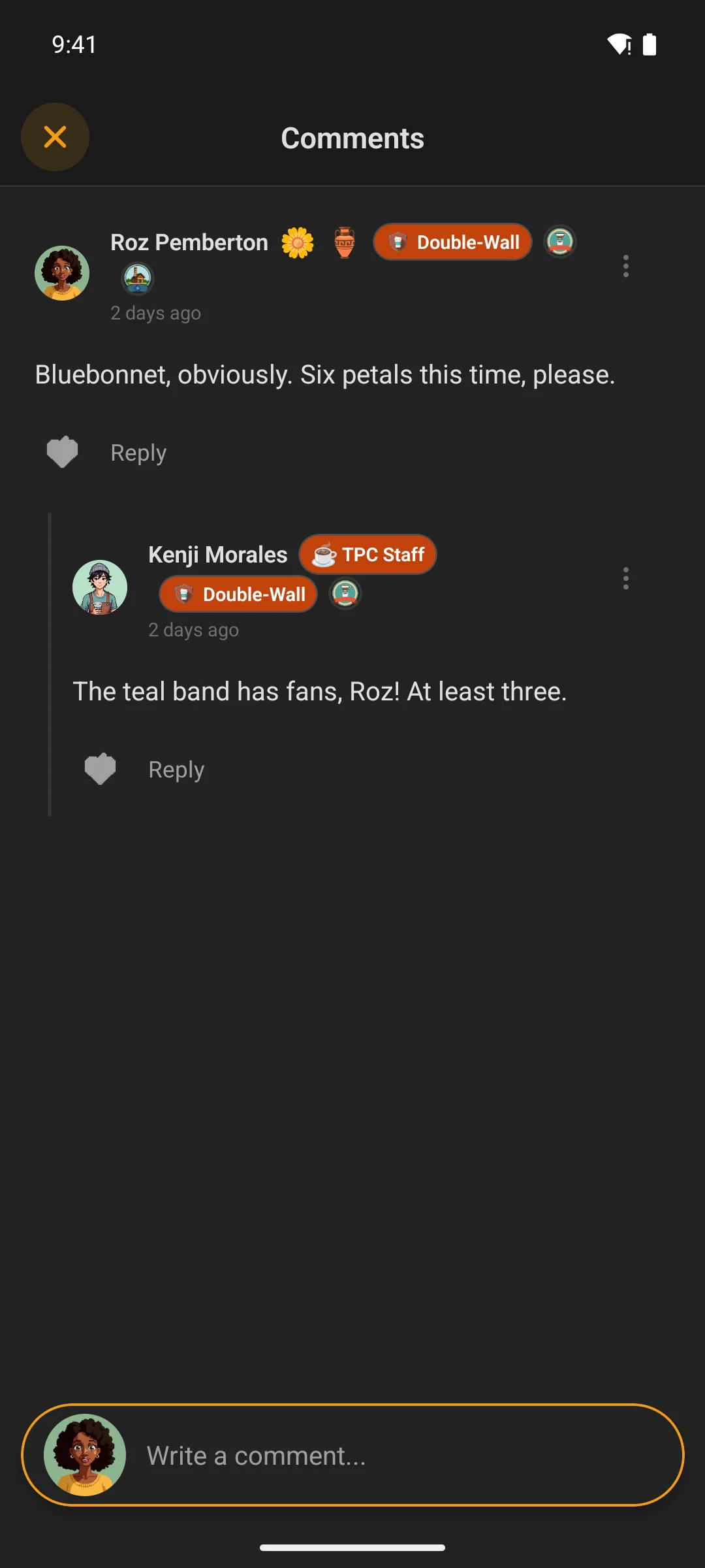 A post and its threaded comments on a phone