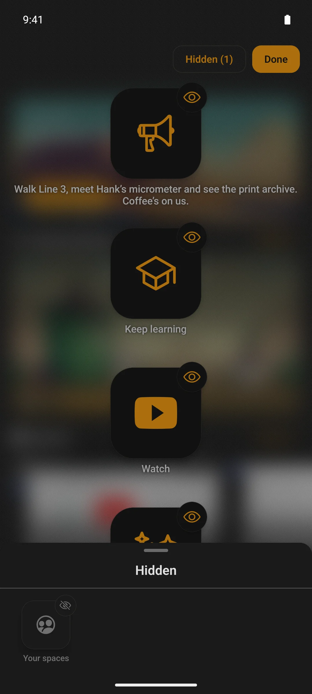 The Hidden list, where a member puts a hidden widget back