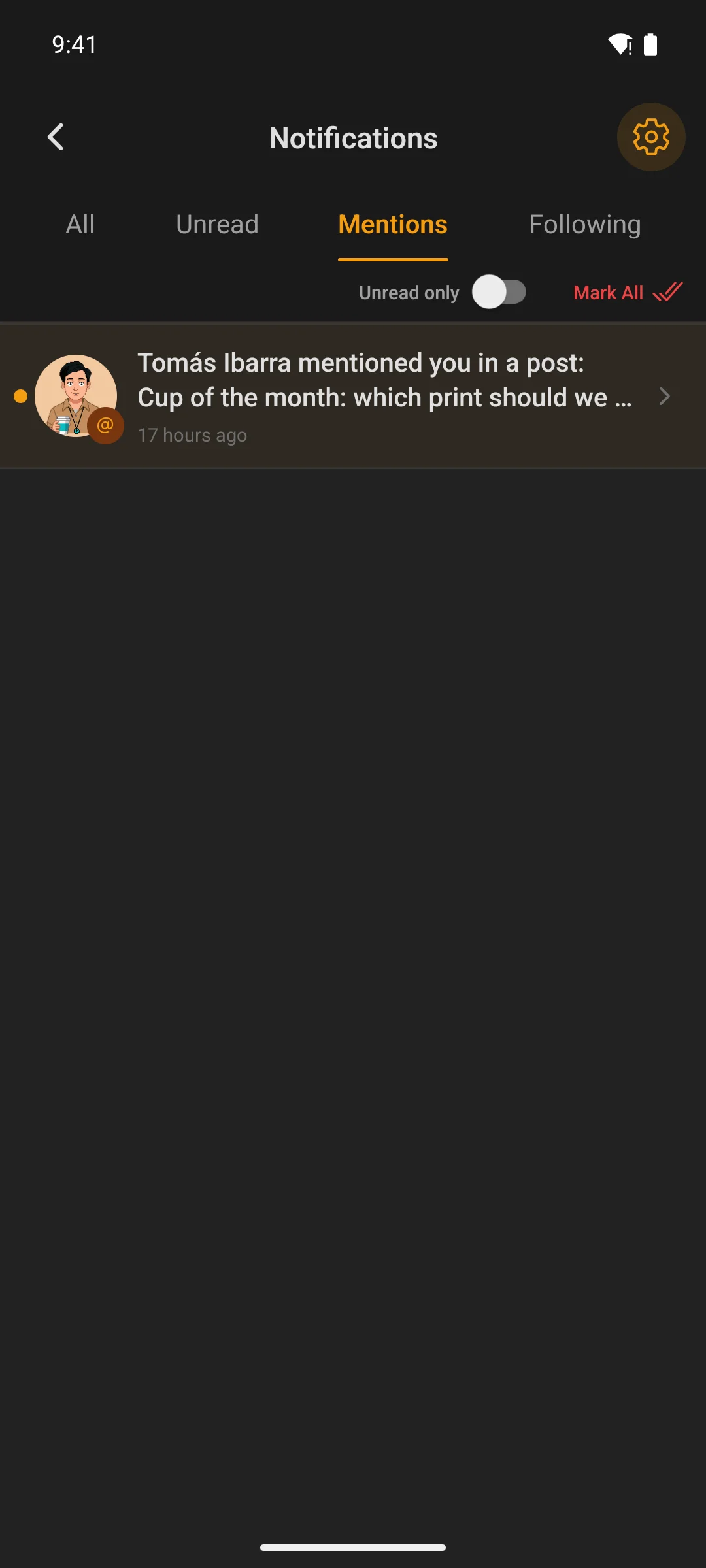 The Mentions tab on a phone