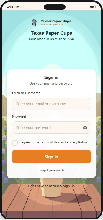 The app sign-in screen, on a phone