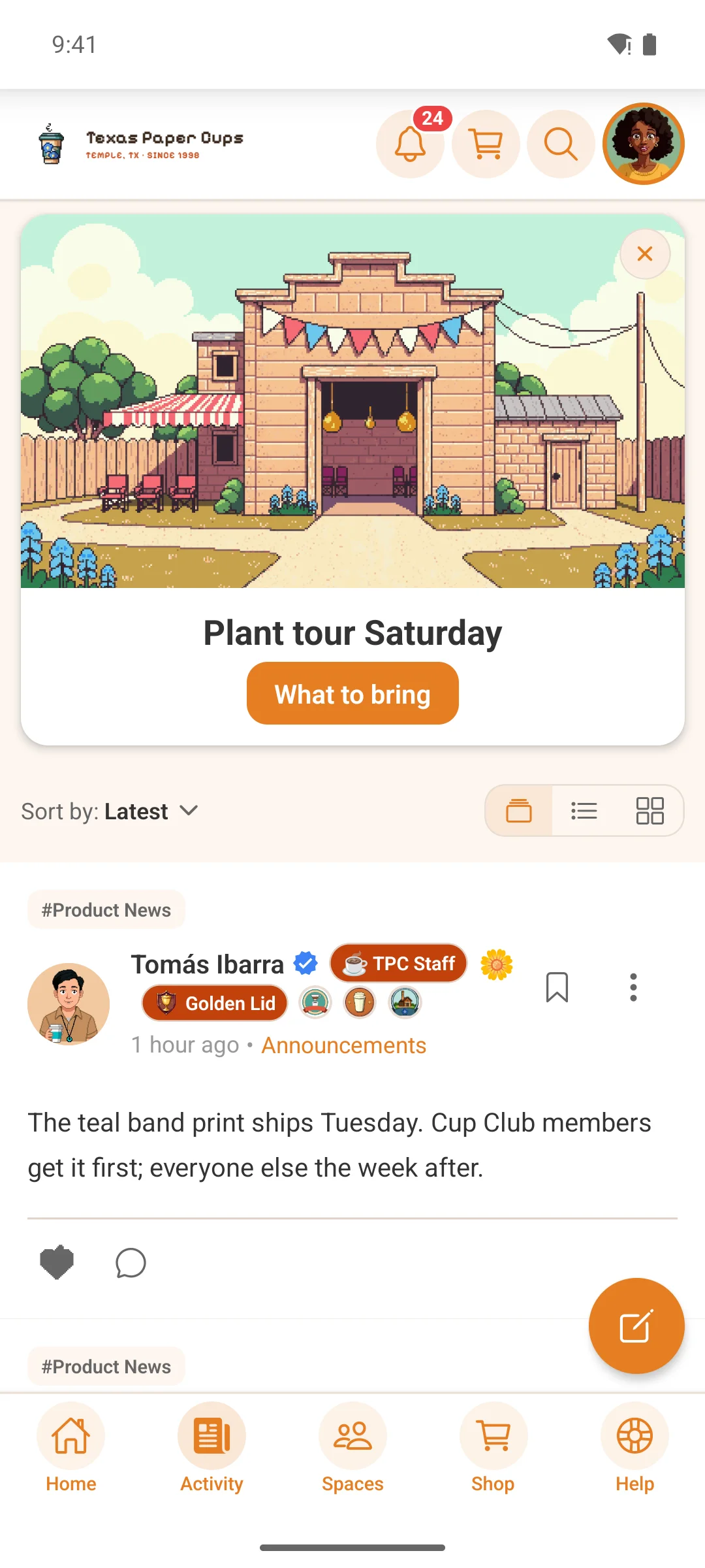 The activity feed in the app