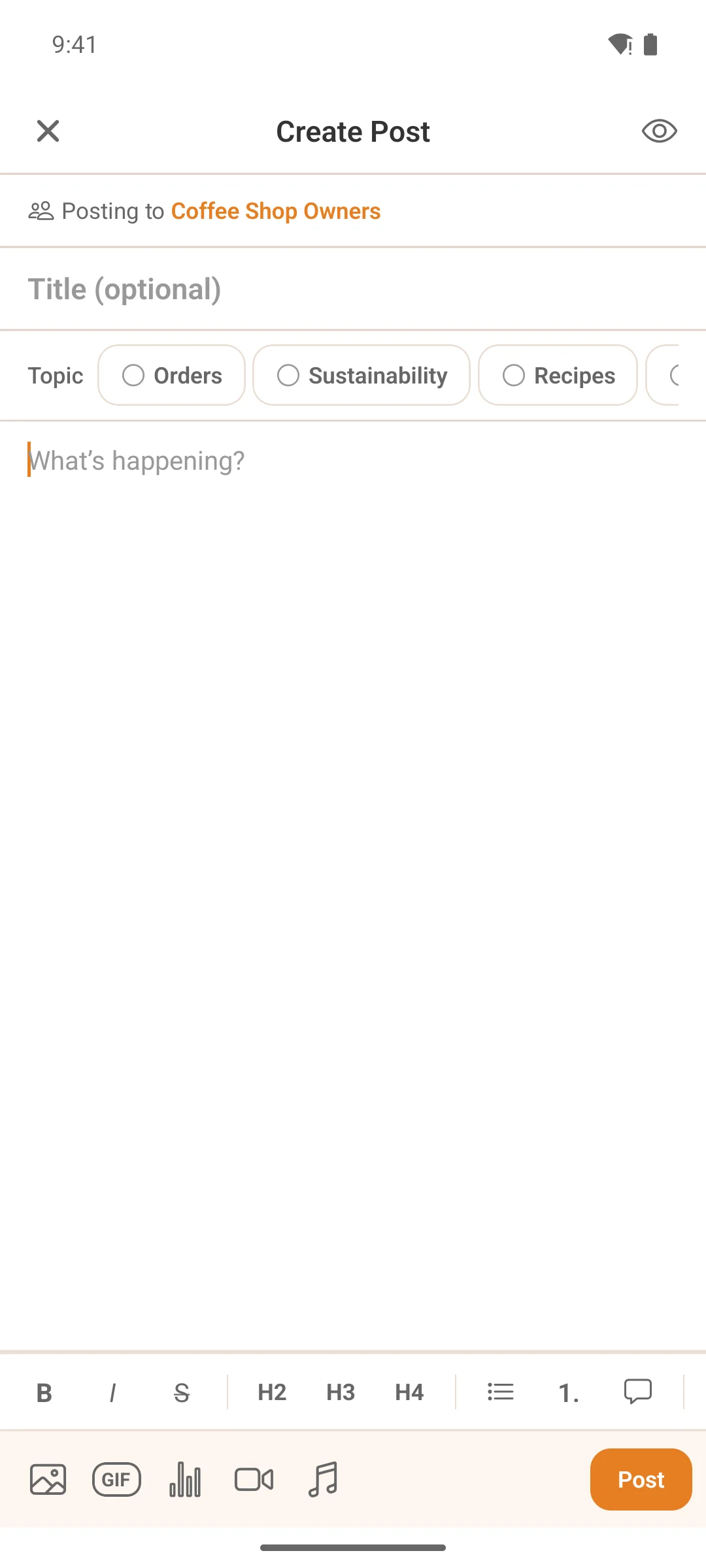 Writing a post in a space on a phone