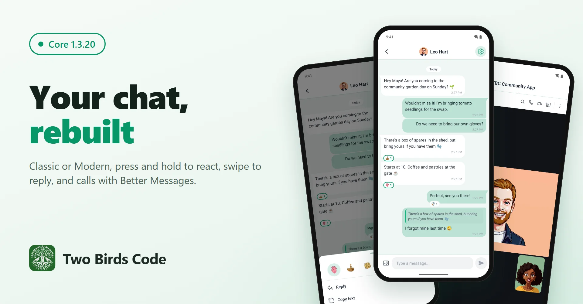 Core 1.3.20: Introducing two chat looks, swipe-to-reply and Better Messages calls