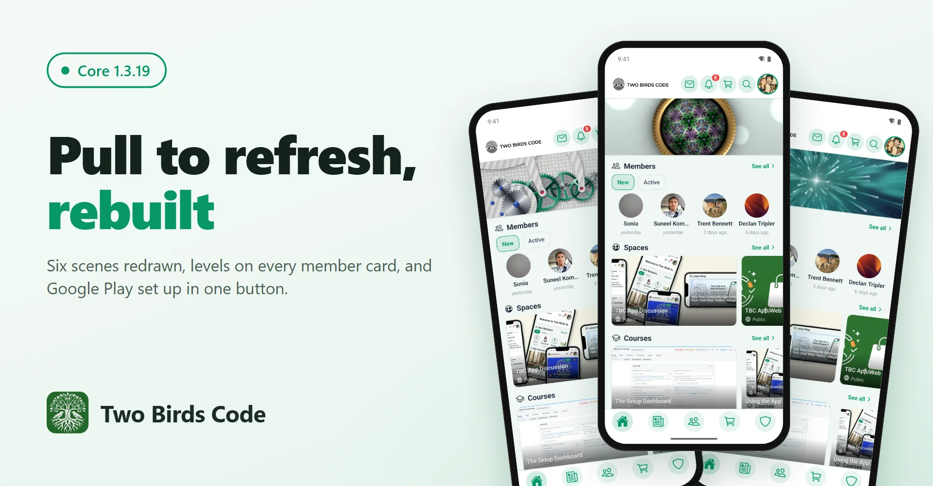 Core 1.3.19: rebuilt pull-to-refresh scenes and Google Play in one button