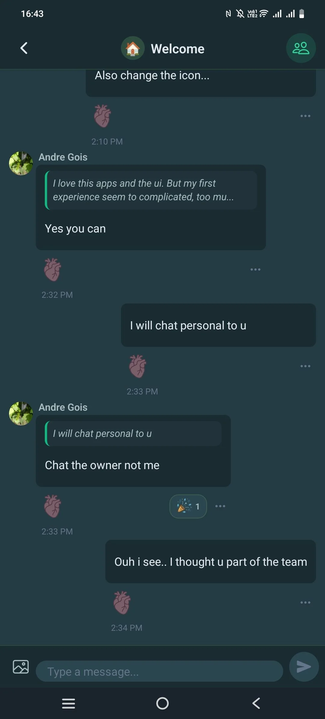 UI chat feedback